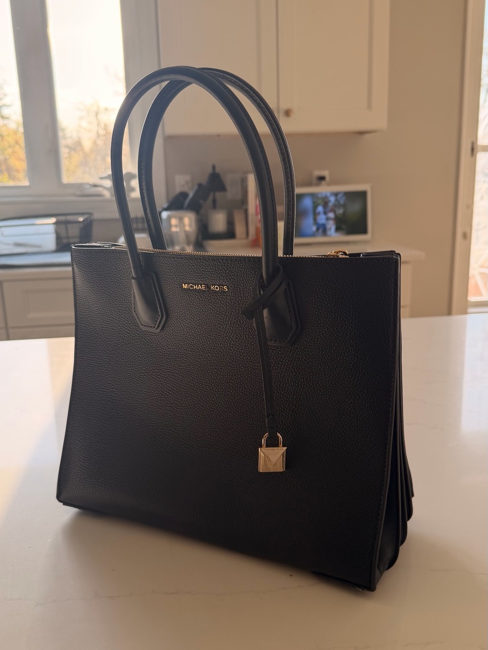 Michael Kors DARK NAVY Leather Satchel with Gold Hardware